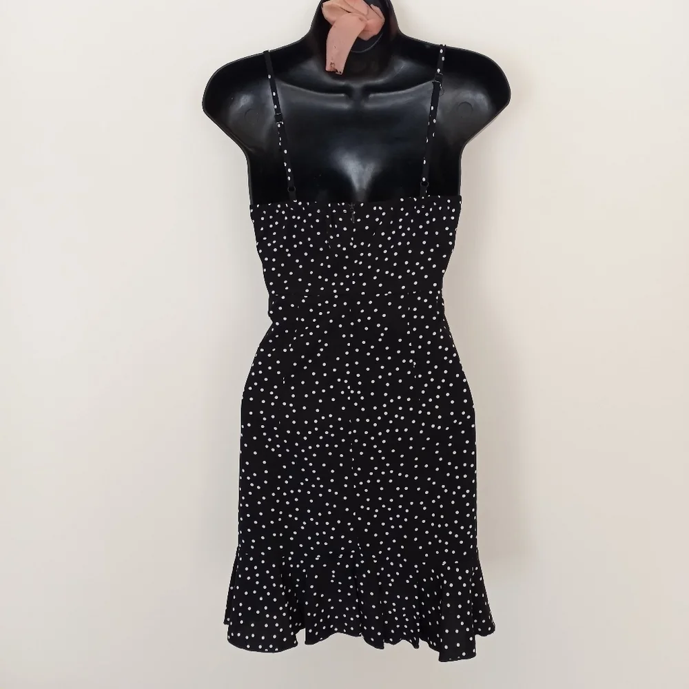 POLLY Black with White Polka Dots Faux Wrap Dress, size 2 - Picture 6 of 6